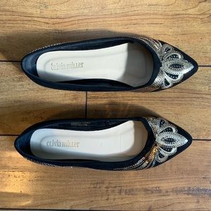 Olivia Miller black and sequin gold flats